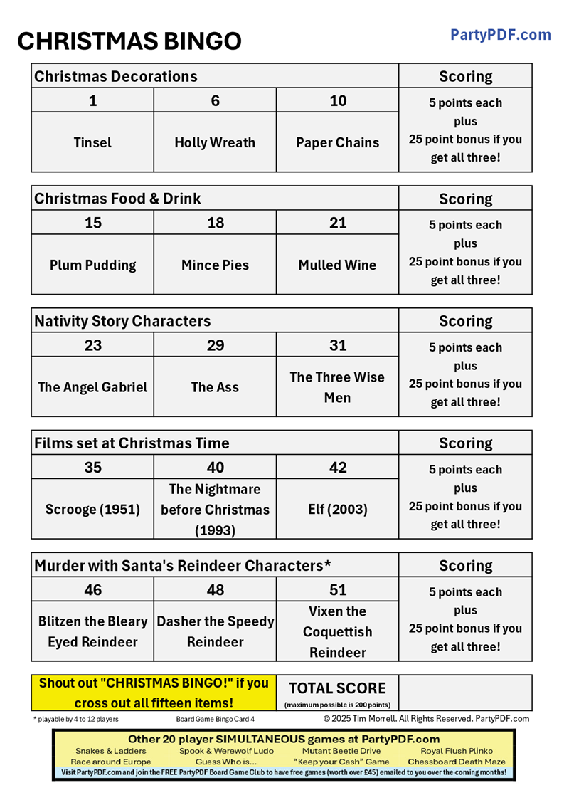 Christmas Bingo Packs