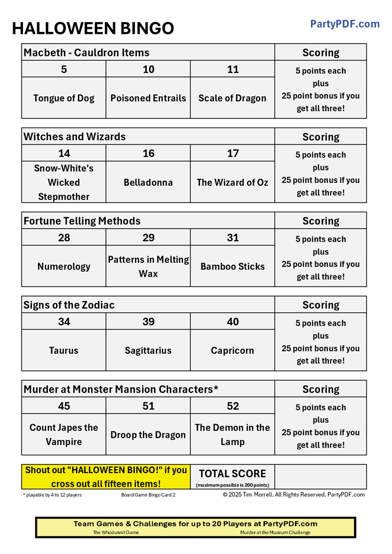 Halloween Bingo Packs