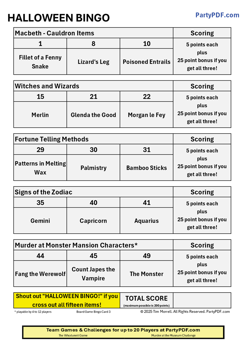 Halloween Bingo Packs