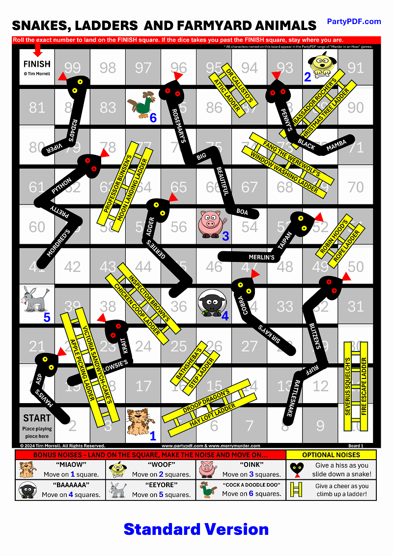 Printable Snakes and Ladders Board Game - Standard Board