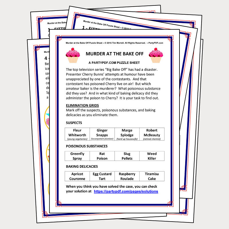 Printable Murder Mystery Puzzle Sheet - Bake Off