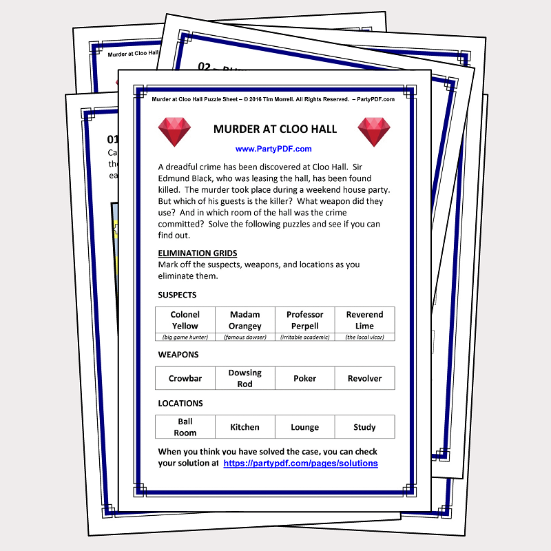Printable Murder Mystery Puzzle Sheet - Murder at Cloo Hall