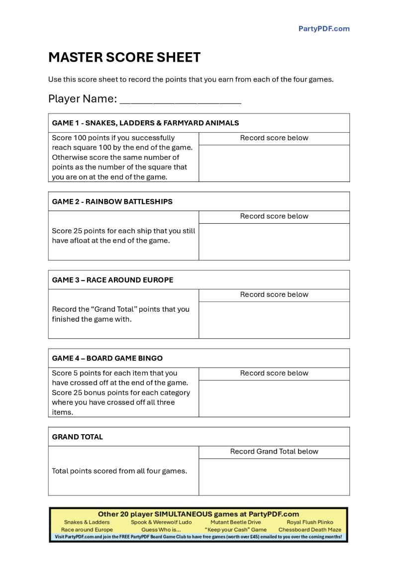 Fundraising Board Game Party Pack - up to 80 players