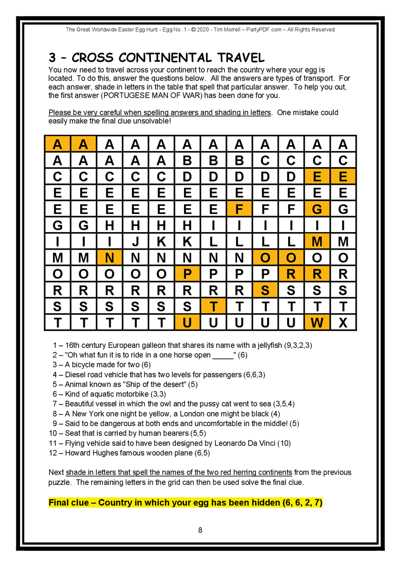 Crossword puzzle with colored cells and text instructions on a white background