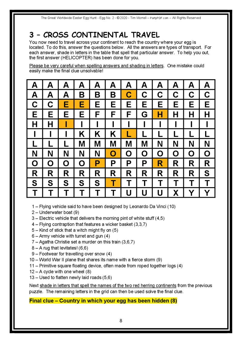 Crossword word puzzle with answers related to cross-continental travel