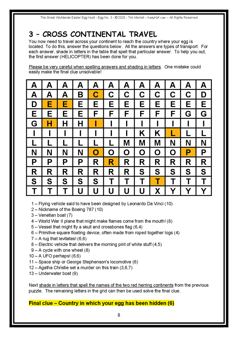 Crossword puzzle titled 'Cross Continental Travel' with answers partially filled in.