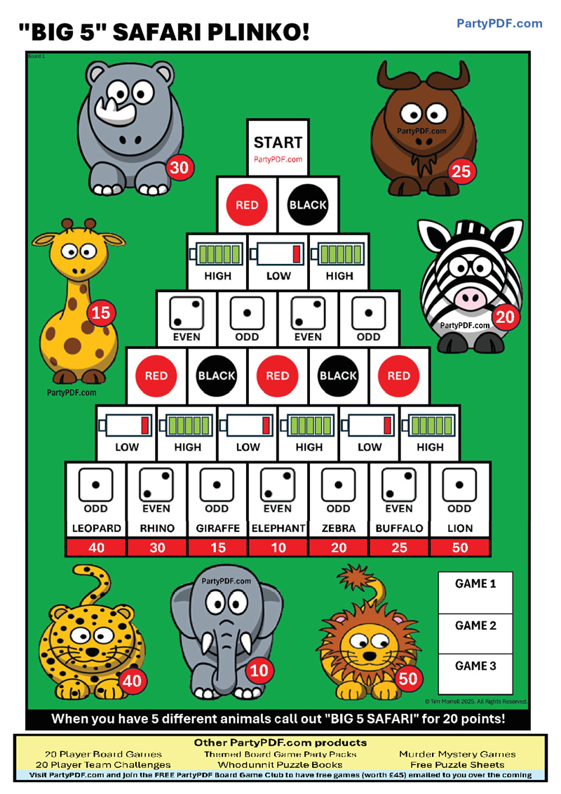 Animal Themed Board Game Tournament Packs - Up to 20 players