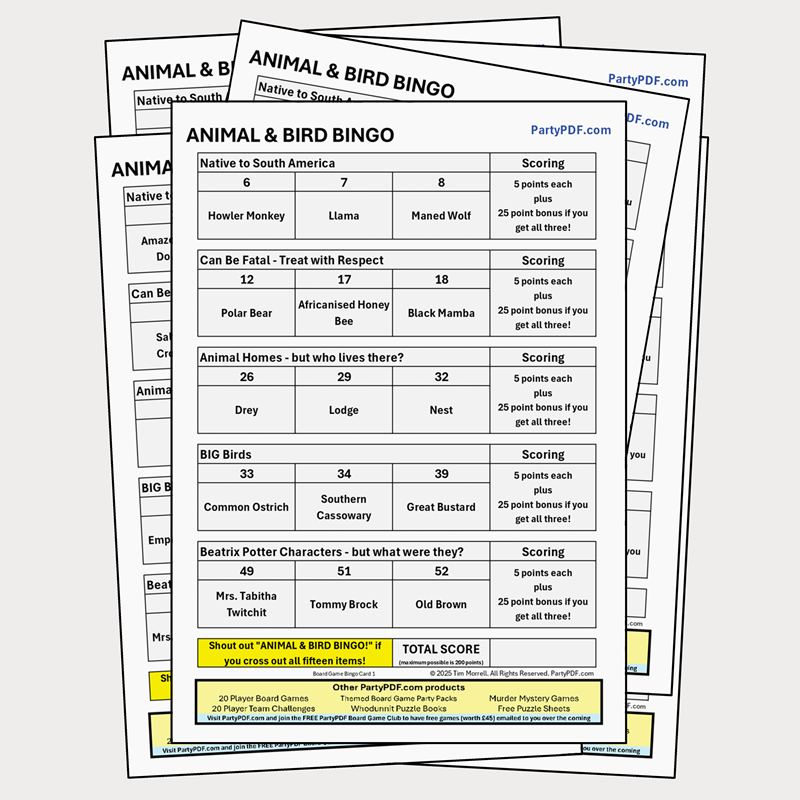 Animal & Bird Bingo Packs