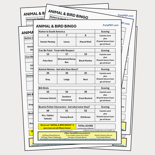 Animal & Bird Bingo Packs