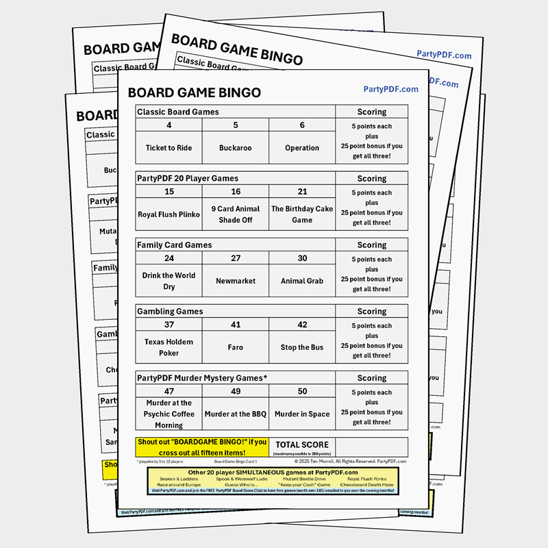 Board Game Club Bingo Packs