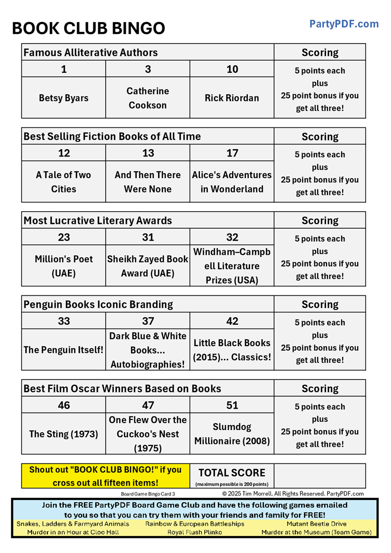 Book Club Bingo Packs