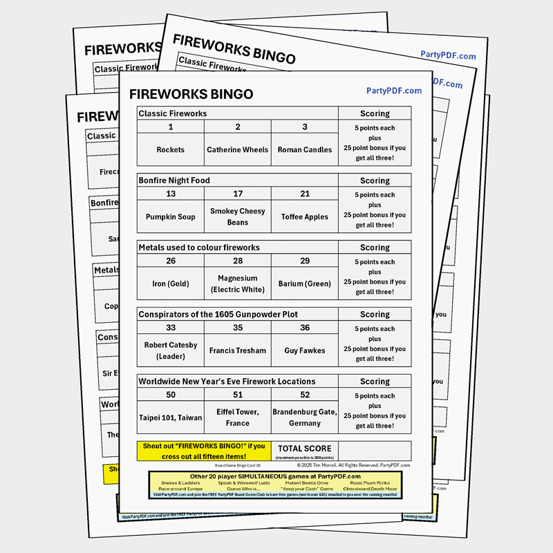 Fireworks Bingo Packs
