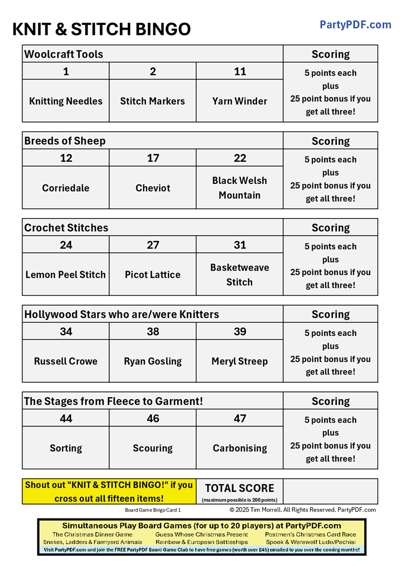 Knit & Stitch Bingo Packs