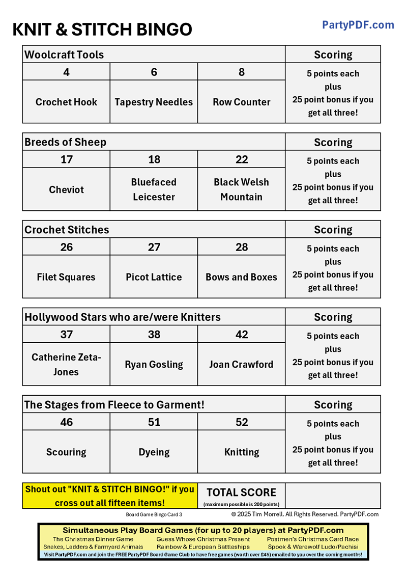 Knit & Stitch Bingo Packs