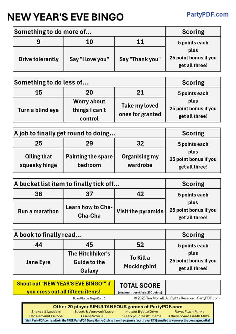 New Year's Eve Bingo Packs