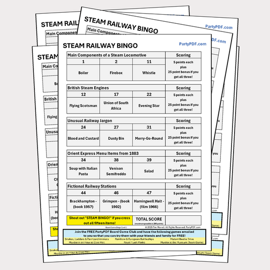 Steam Railway Bingo Packs