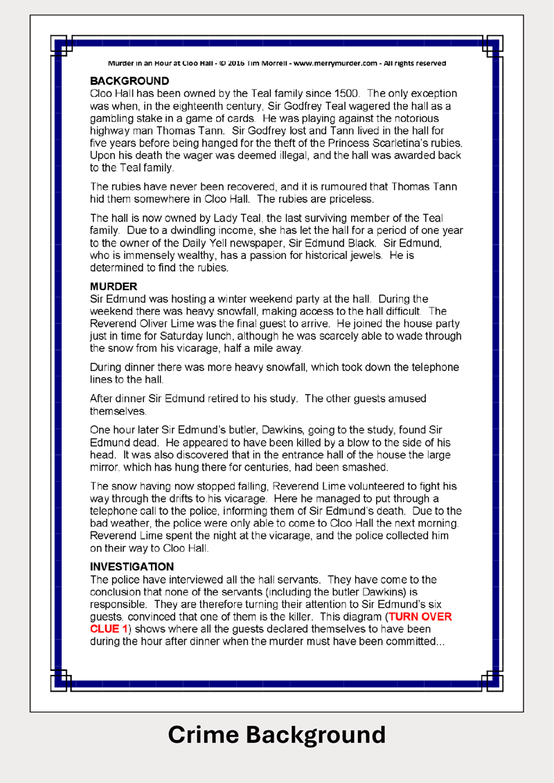 Murder in an Hour at Cloo Hall - 3 to 10 players