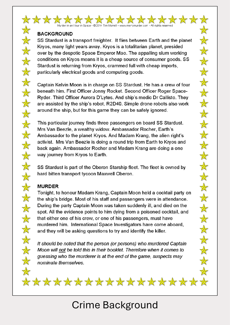 Murder in an Hour in Space - 4 to 12 players