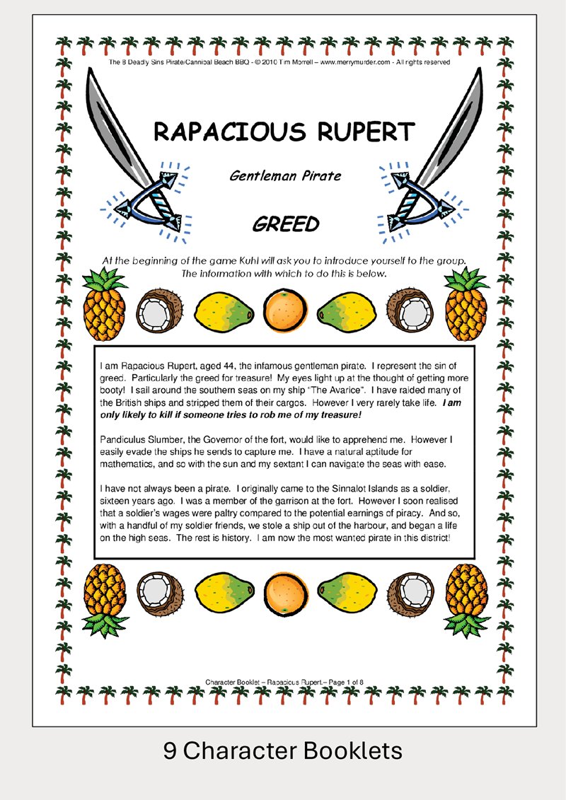 The 8 Deadly Sins Pirate/Cannibal BBQ - 11 to 14 players