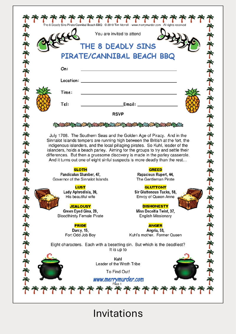 The 8 Deadly Sins Pirate/Cannibal BBQ - 11 to 14 players