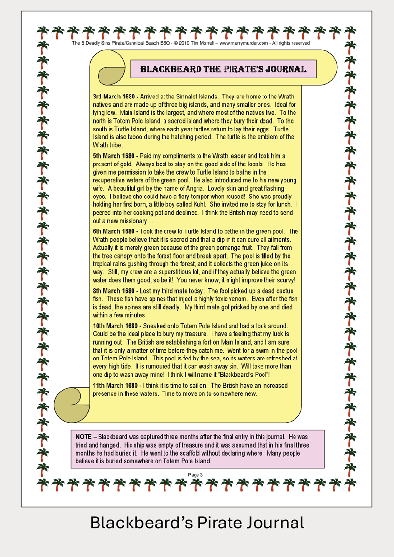 The 8 Deadly Sins Pirate/Cannibal BBQ - 11 to 14 players