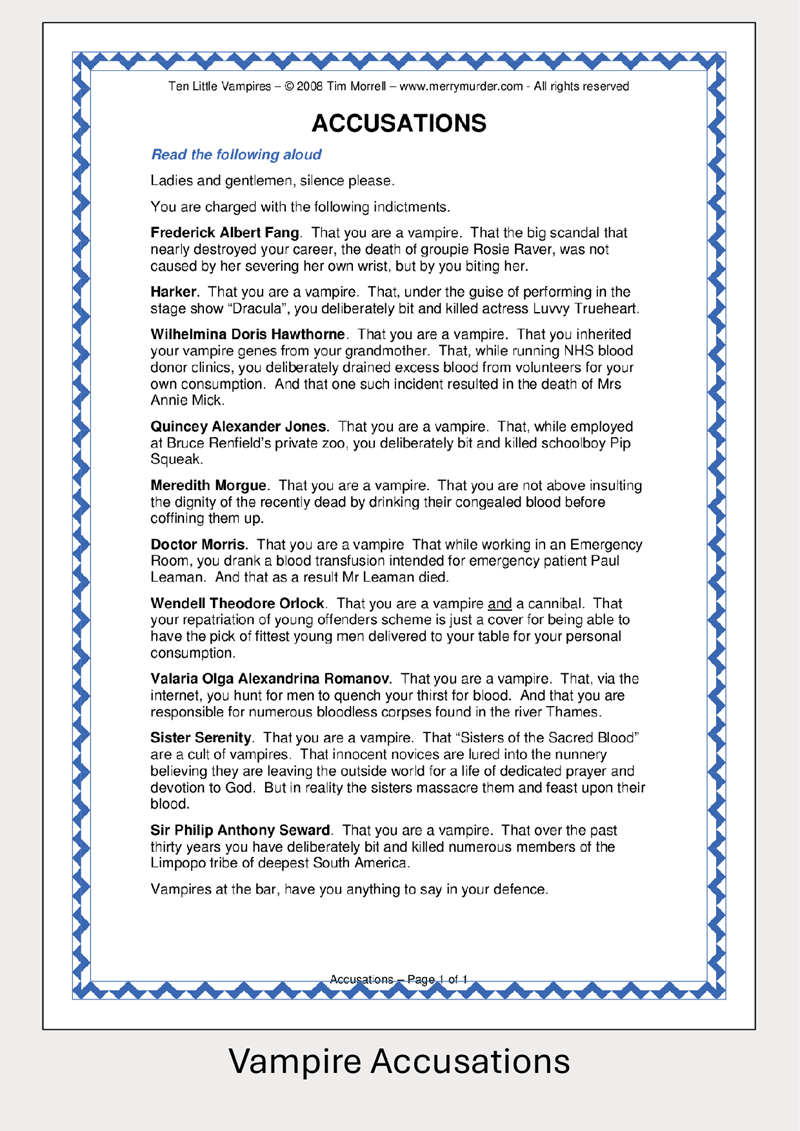 Ten Little Vampires - 10 players