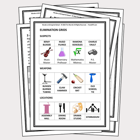Free Puzzle Sheet - Murder at Grimgrind School