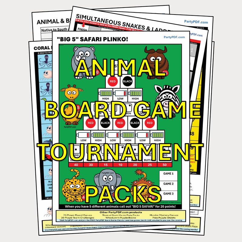 Animal Themed Board Game Tournament Packs - Up to 20 players