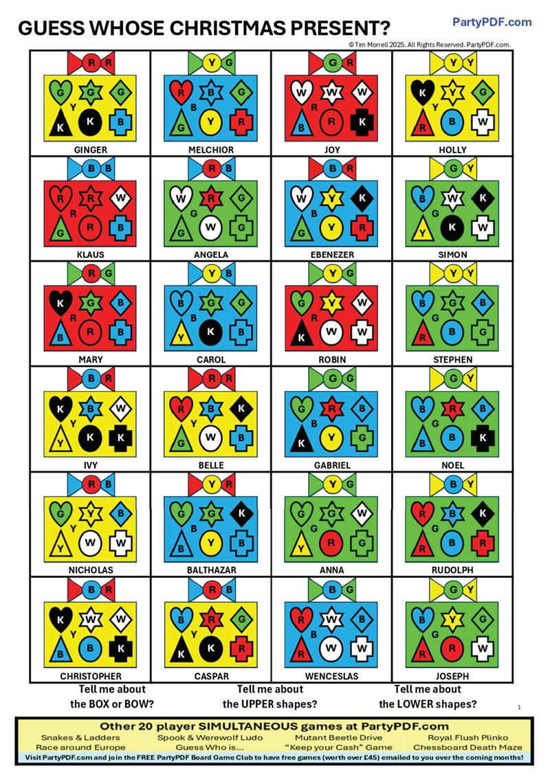 Christmas Board Game Party Pack - up to 5 players