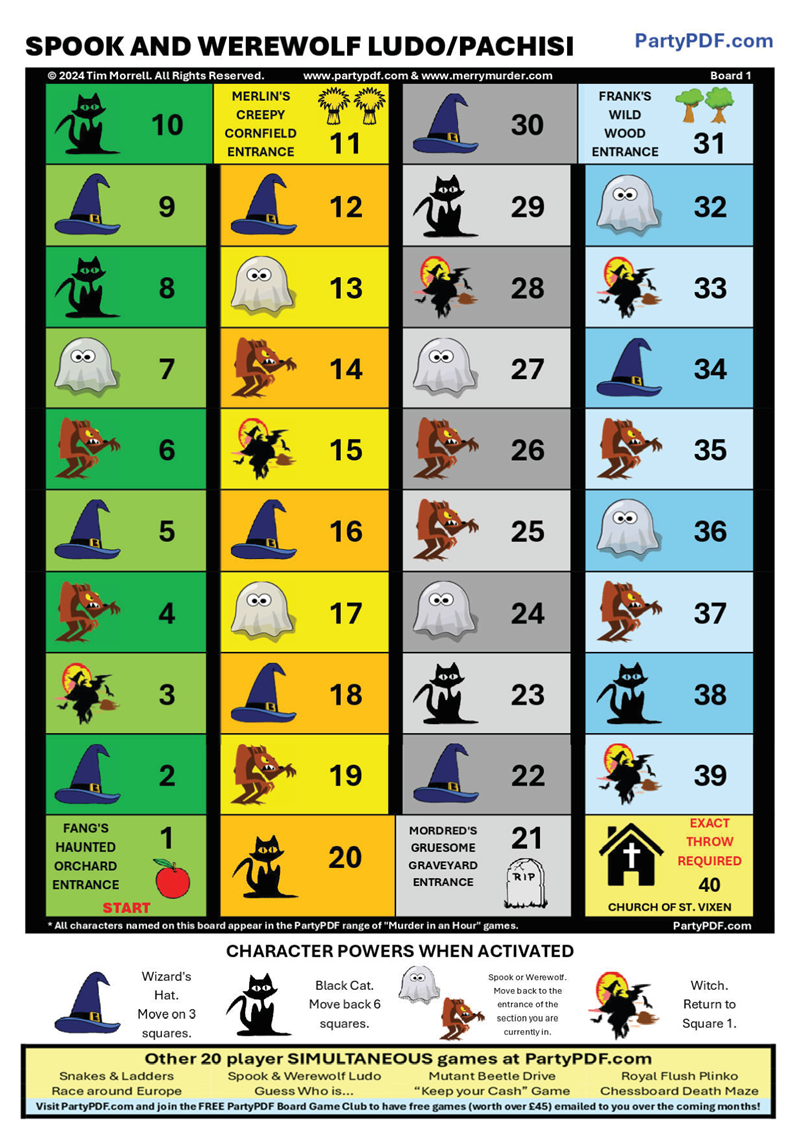 Halloween Board Game Party Pack - maximum 20 players
