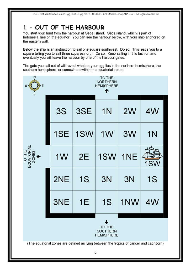 Map with grid and compass directions for navigation exercise
