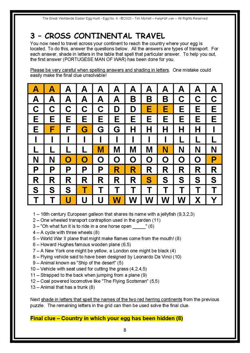 Crossword puzzle with colored letters and text instructions on a white background