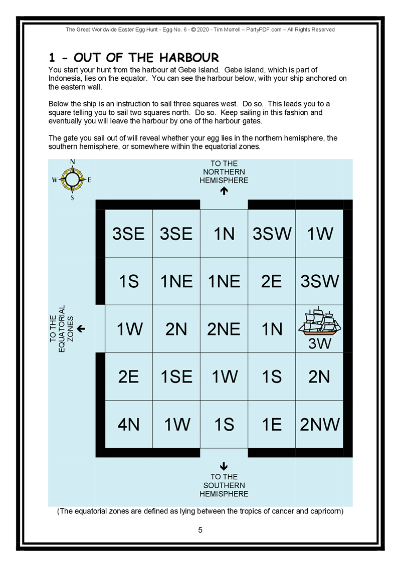 Educational worksheet with a map and text about navigating the equatorial zones.