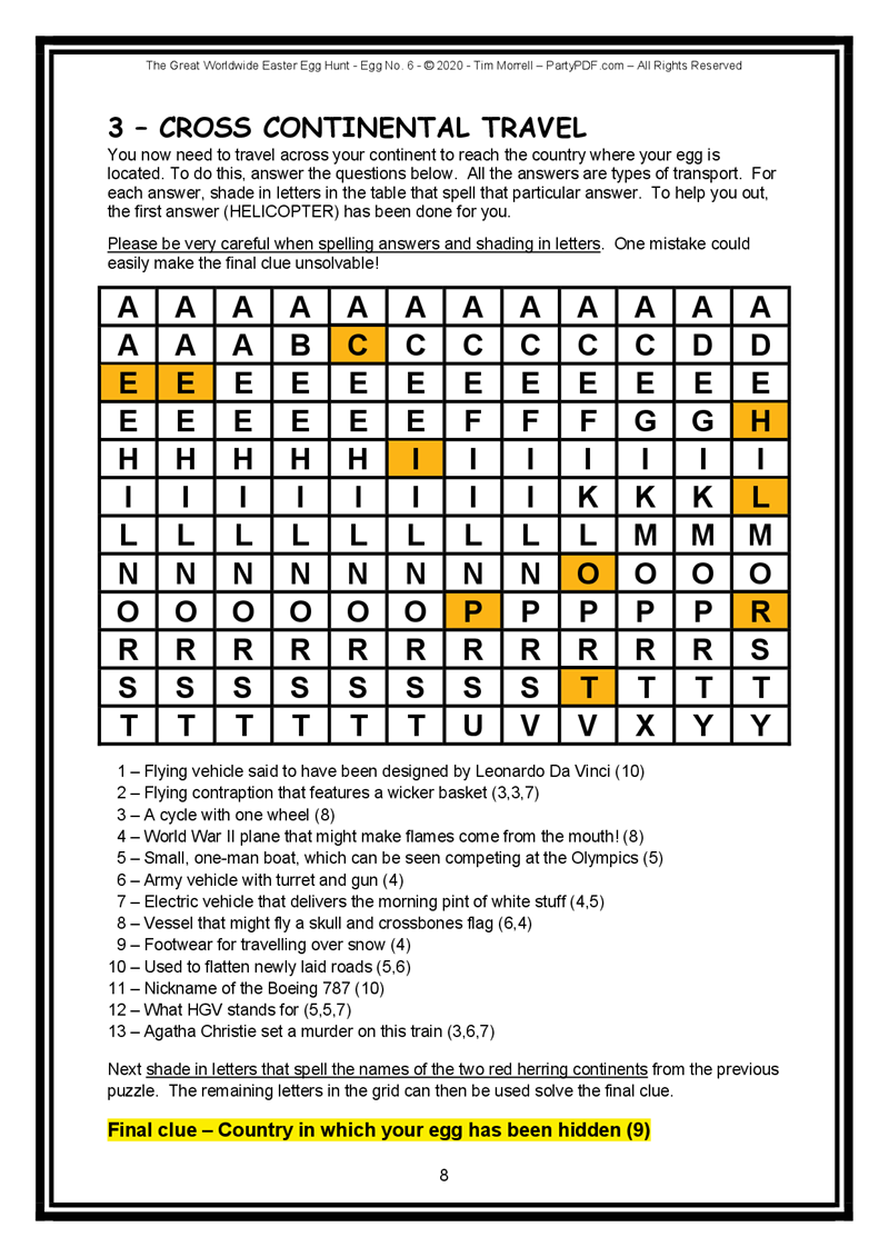 Crossword puzzle with answers related to cross-continental travel